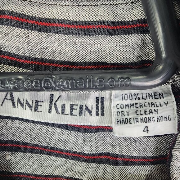 Womens Anne Klein II Linen Shirt Red Black Striped Button-Up Long Sleeve Size 4 - Picture 6 of 10